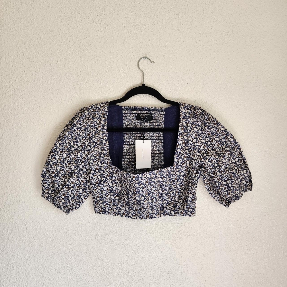 NWT Anthropologie O.P.T Floral Puff Sleeve Cropped Top Size M